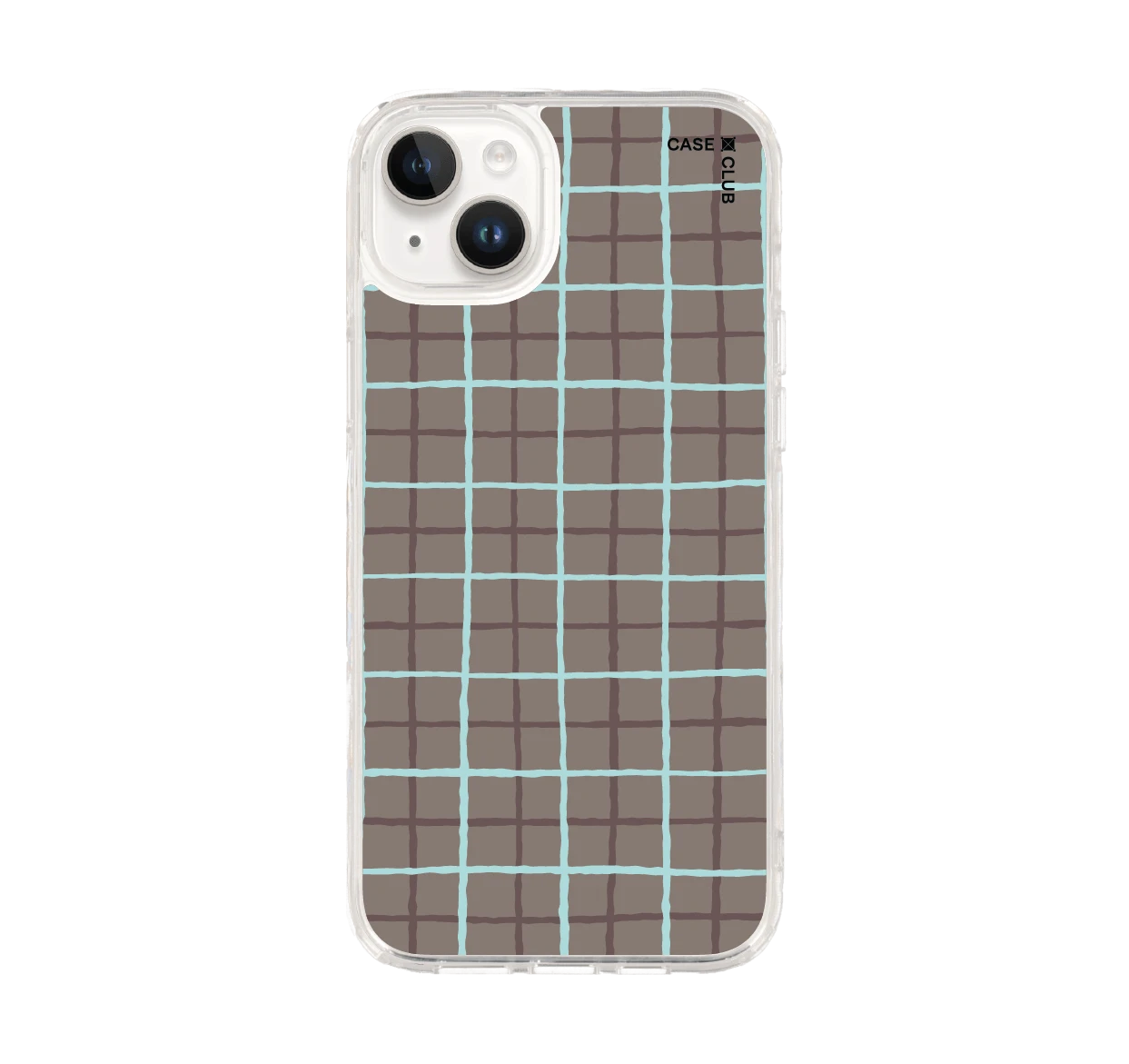 iphone 14 plus clear case blue & brown stripes